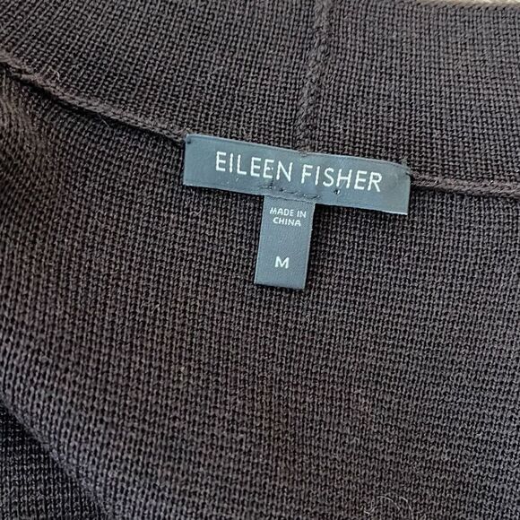 Eileen Fisher Womens Long Textured Silk Cotton Knit Cardigan Chocolate Medium - Picture 6 of 9